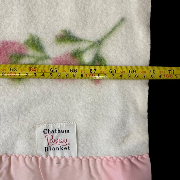 Vintage Chatham Purrey Blanket Pink Moss Roses Stripes 1950s Satin Style Trim - Picture 10 of 11